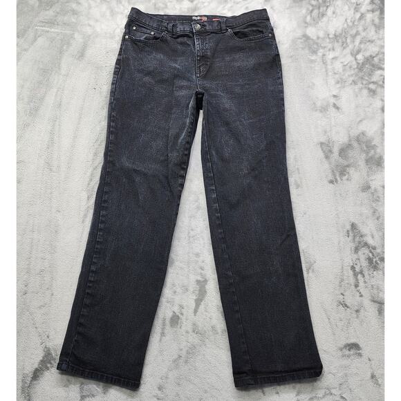 Style&Co Jeans Womens 14 Black Easy Fit High Rise Tapered Straight Leg Stretch - Picture 1 of 13